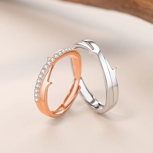 Bague réglable en argent 925 entrelacée pour couple avec zircone