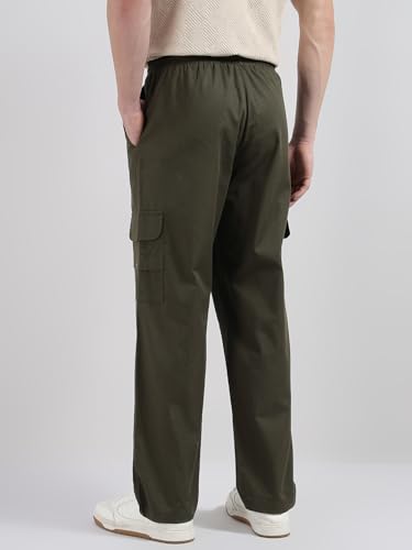 Image of Veirdo Pure Cotton Baggy Fit Regular Length Mid Rise 4 Pocket Cargos for Men (Colors: Black, Olive, Grey, Brown & Navy)