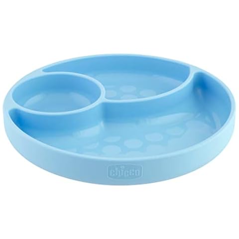 Chicco Plato de Silicona con Ventosa y 3 Compartimentos para Bebés +12 Meses, Azul Cover