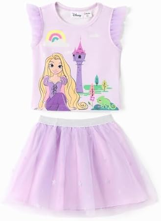 Disney Frozen Toddler Girl Outfits 2 Piece Skirt Set Ruffle T-Shirt and Tutu Skirts Outfit Girls Casual Summer Dress