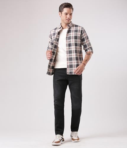 Image of TURMS Men's Casual Checks Shirts, Odor Control, Moisture Wicking, Button Down Collar, Cool Tech Cotton Fabric, Tailored Fit, Full Sleeve