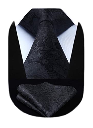 Image of HISDERN Ties for Men Paisley Floral Tie Handkerchief Classic Woven Business Formal Necktie and Pocket Square Set Wedding