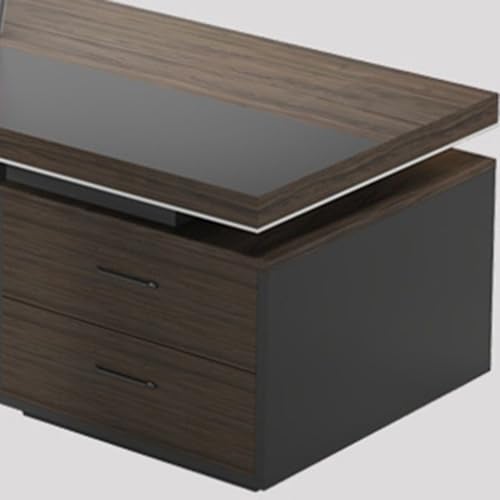 Image of Lakdi The Furniture Co Director & Executive L-Shape Office Table Luxury Modern Desks Made in Particle Board with Side Unit Drawer and Storage Wire Manager- Brown - LDL-623