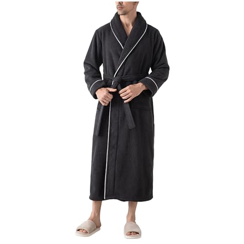 Mens Fleece Robe,Plush Long Bath Robes Cozy Warm Bathrobe Fuzzy Male Spa Robe With Pockets Tall and Big Sleepwear Pjs