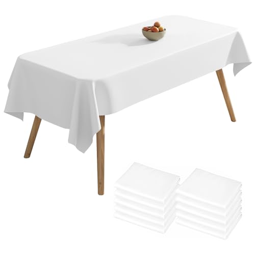 Lot de 10 Rouleaux de Nappes en Papier Blanc 137 x 274 cm, Nappe Imperméable en Plastique Jetable pour Fêtes, Mariages, Pique-niques, Anniversaires