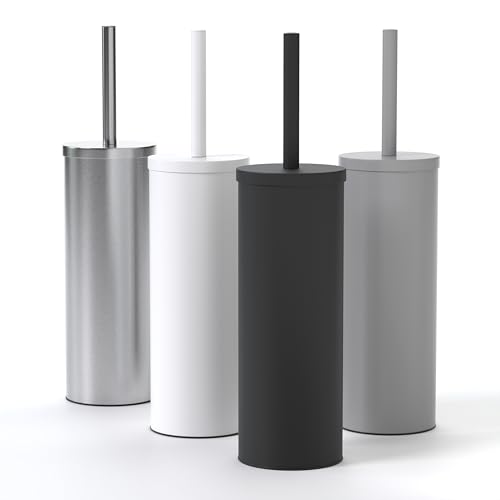SAVEGA Escobilla Baño Silicona – Escobillero Baño Acero Inoxidable con Tapa Protectora – Escobilla WC Higiénica con Diseño Moderno (Negro)