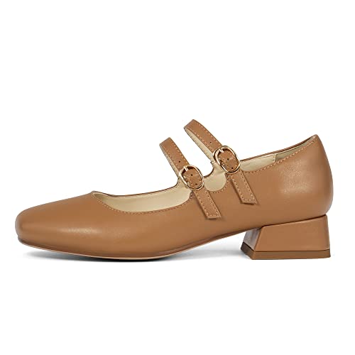 Elerhythm Women's Mary Jane Square Closed Toe Casual with Double Ankle Strap Dressy Flats Chunky Block Low Heel Elegantes Comfortable Soft Cute Shoes2