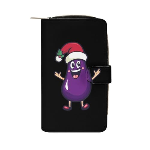 Cute Eggplant Christmas Fashion Women's Wallet RFID Blocking Bifold Clutch Purse Compact Card Holder 19.7x11x3.5cm