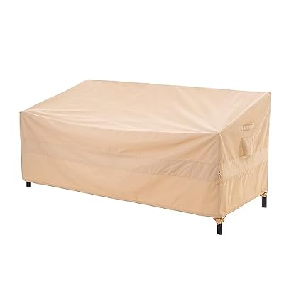 WJ-X3 Patio Sofa Covers Waterproof, 3-Seater Heavy Duty Lawn Couch Covers UV Resistant, Deck Sofa Chair Set Covers Anti-Fading, Wind Resistant, 87W x 42D x 35H Inches, Beige