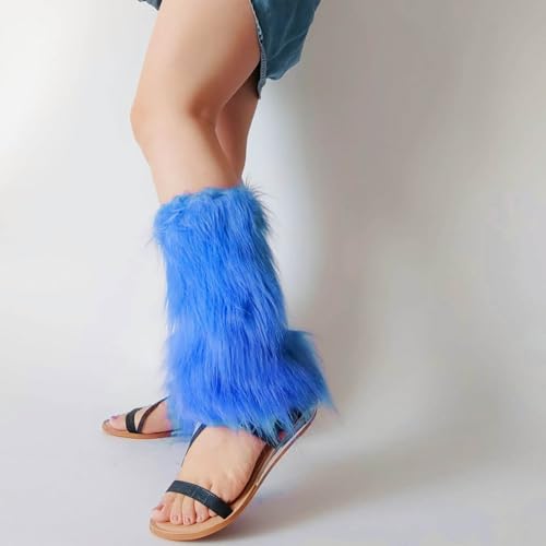 Women Furry Leg warmers Solid Fuzzy Leg warmers Soft Boot Cuffs Cover for Cold Weather (Blue, D)4