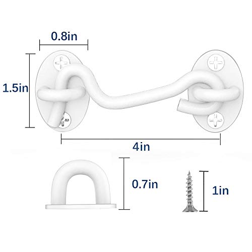 Barn Door Lock Gate Latch - 2 Pack 4 Inch Sliding Door Lock Security Heavy Duty Hook And Eye Latch Thicken Stainless Steel White Barn Door Latch Locks For Kids Safety For Window Bathroom Cabinet Child #TOP6
