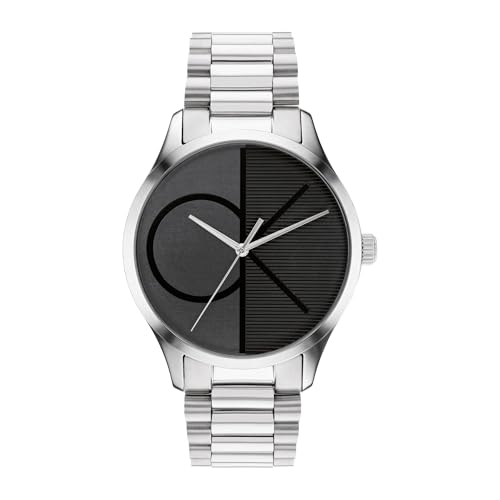 La mejor comparación de Relojes Calvin Klein Caballero los preferidos por los clientes. 45 Calvin Klein Reloj Unisex 25200163 CK Iconic 40 mm - Acero Inoxidable Plateado - Esfera Negra con Logo CK - 3 Manecillas
