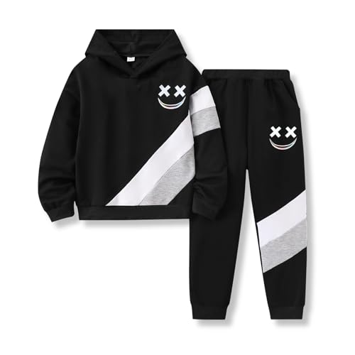 Vitalique Size 7 8 Years Boys Outfits Hoodie Sweatshirt & Sweatpants 2 Piece Set Boys Winter Fashion Clothing Set Speckled Gray(7-8Y)