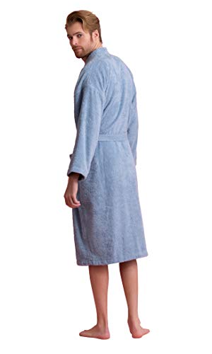 Image of Men's Turkish Terry Kimono Style Bathrobe - 100% Cotton Robe for Men - Comfortable & Absorbent - Soft & Cozy Wear