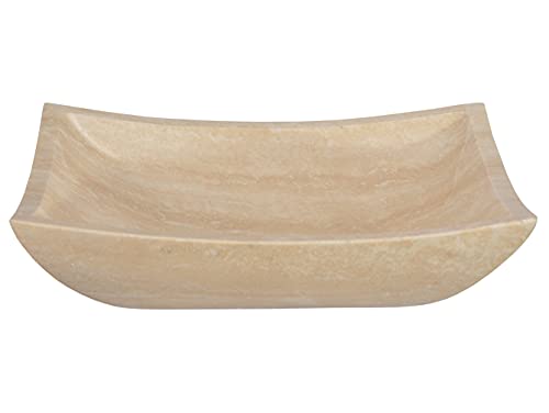 Eden Bath Rectangular Deep Zen Vessel Sink, Polished Beige Travertine