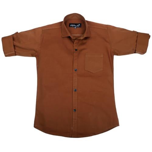 Image of Kids Stylish Solid Cotton Spread Collar Regular Fit Shirt|| Formal Boys Shirt || Casual Wear Buttoned Shirt for Boys Dark Brown