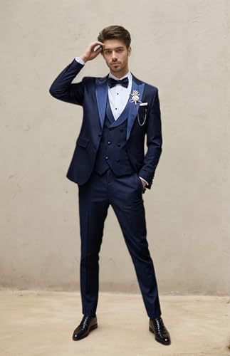 3 Piece Formal Suit for Men Slim Fit Dressy Business Blazer Mens Wedding Prom Suit Jacket Pants Vest Set4