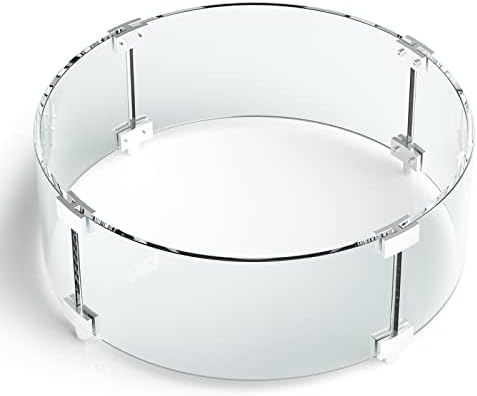 Grisun Round Fire Pit Glass Wind Guard - 23 x 23 x 6 inch, Thick 5/16 inch Heat-Resistant Tempered Glass Guard with Aluminum Alloy Corner Bracket and Feet for Propane, Gas, Outdoor