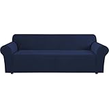 Stretch Sofa Cover 1-Piece Extra Large Slipcover for Couch Sofa, Jacquard Spandex Sofa Slipcover Lounge Cover Sofa Protector, Anti-Slip Foams, Machine Washable (X-Large Size 4 Seater, Navy)