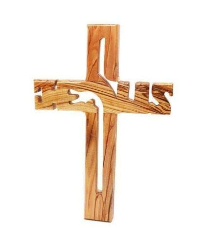 Hand Made Jesus Wall Cross Olive Wood Cross Holy Land Bethlehem Gift Crucifix (6.1 Inches)
