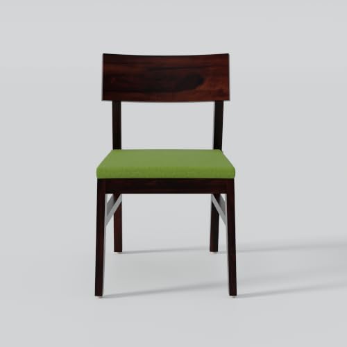 Image of Solid Sheesham Wood 4 Seater Round Dining Table Set with 4 Green Cushioned Chairs | Wooden Dining Table Set for Home, Kitchen, Dining Room & Restaurant | Dining Table Set 4 Seater | Walnut Finish