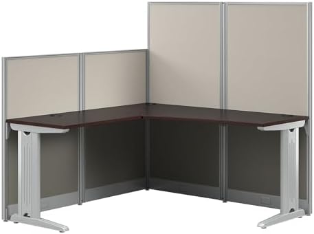 Bush Business Furniture Office in an Hour 65W x 65D L Shaped Cubicle Desk in Mocha Cherry | Modern Computer Table with Privacy Panels for Commercial Workspace
