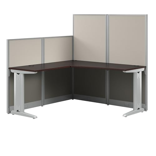Bush Business Furniture Office in an Hour 65W x 65D L Shaped Cubicle Desk in Mocha Cherry | Modern Computer Table with Privacy Panels for Commercial Workspace