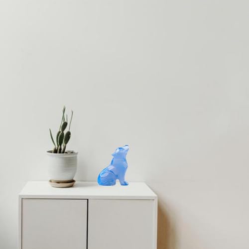 Estatua de lobo de cristal azul de 2 pulgadas miniatura 3