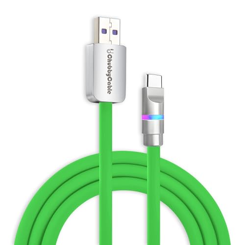 Image of chubbycable Neon Chubby - Fast Charge Cable with Smart Light RGB Color Gradual Light Up LED USB Charging Cable, Green, USB-A to Type-C, 19.6 FT