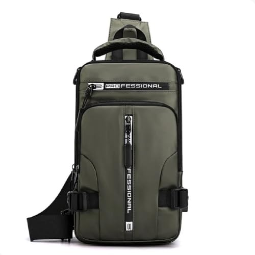 Mochila Bolsa Ombro á Prova D'água Sling Crossbody Bag com 1 Cabo USB e Entrada Masculina Meninos Casual Passeio (Verde)