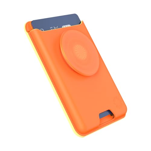 Image of PopSockets Phone Wallet with Expanding Grip and Adapter Ring for MagSafe, Phone Card Holder, Wireless Charging Compatible, Wallet Compatible with MagSafe Vegan Leather - Canteloupe