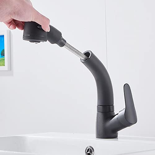 Robinet de lavabo avec douchette extractible pivotant noir eau chaude froide