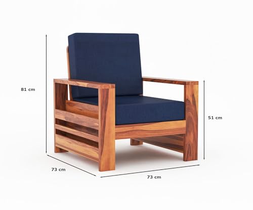 Image of Sheesham Wooden 1 Seater Sofa for Living Room | Rosewood 1 Seater Cushion Sofa with Side Rack | Solid Wood Sofa Set for Lounge (1 Seater,Honey Finish)