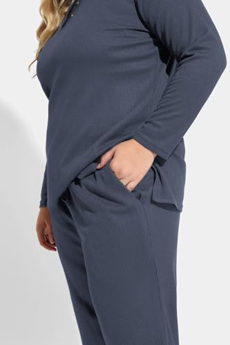 TIYOMI Plus Size 2 Piece Waffle Outfits For Women Top & Wide Leg Pants XL-5XL4