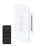 Jinvoo WiFi Wall Light Touch Panel Switch, 3 Way, Remote Control by Smart Phone,No Hub Required, AC 120V, Works with Amazon Echo, Google Home, White