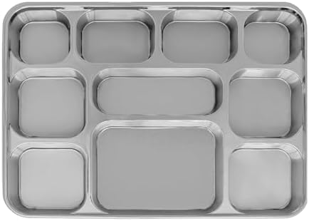 Disposable Plates 10 Compartment Silver Thali Plates Trays - 100 Pack For Indian Puja, Partys, Weddings
