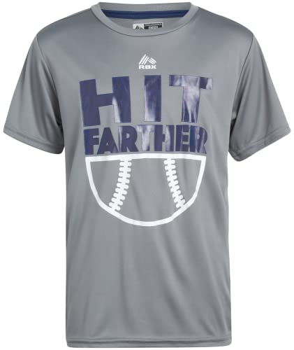 Rbx Boys' Athletic T-Shirt - 2 Pack Active Performance Dry-Fit Sports Tee (Size: 4-16), Size 10/12, Grey Graphic/Navy #TOP4