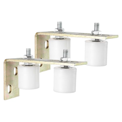 sourcing map Lot de 4 rouleaux de guidage pour portail coulissant, 4,3 cm en nylon avec support de poteau arrière en L, guide universel à roulement à billes scellé pour porte coulissante, blanc