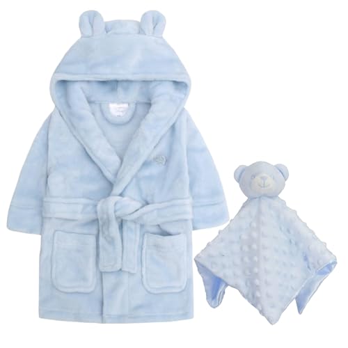 Baby Dressing Gown and Comforter Set Newborn Gift Set Robe with Comforter for Baby Boys and Girls Perfect for Gender Reveal Gift Hamper Blue 0 6 Months