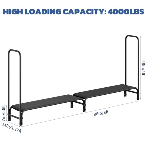 8FT Firewood Rack Outdoor, Firewood Rack Indoor with Fabric Mesh, Heavy Duty Fire Wood Racks Holds Up to 4000LBS, Metal Wood Pile Storage Organizer for Storing Logs of Various Size, Black