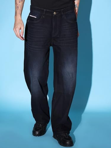 Image of The Indian Garage Co Men Baggy Solid Mid-Rise Stretchable Jeans