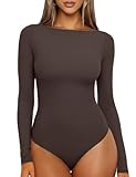 Sukiglam Body Mujer Manga Larga Cuello Barco Bodysuit Tops Básico Ajustado Elegante Leotardo Camiseta Casual Jumpsuit Tops Otoño Invierno Suave Sin Costuras Combinar Interior