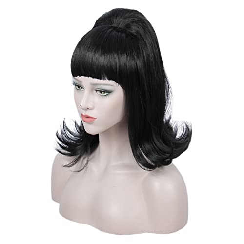 Image of Linfairy 1 Pc Retro Short Black Wig Big Bouffant Beehive Wigs for Women fits 50s 80s Costume