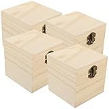MUSISALY Caja de Madera Cuadrada de 4 Piezas con Cerradura, Color Natural, Pequeña Caja Multiusos para Joyería y Recuerdos, Organizador Compacto para Almacenamiento en Hogar y Obsequio