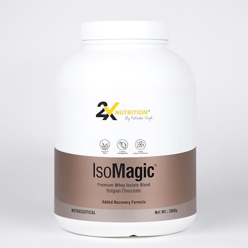 Image of 2X Nutrition Premium Whey Isolate Blend Protein Powder ISOMAGIC with Ashwagandha, 27g Protein, Low Fat & Carbs, for Faster Muscle Growth, Added Free-Form BCAA & L-Glutamine, Belgian Chocolate, 2Kg