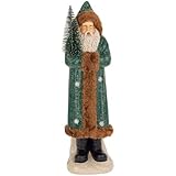 Boston International Christmas Santa Claus Statue Figurines for Tabletop Mantel Shelf Winter Holiday Decorations for Home, 14", Dark Green Hooded Saint Nick