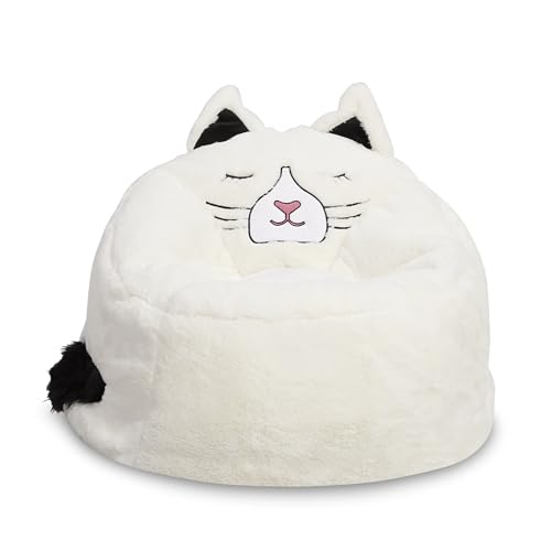 Posh Creations Cute Soft and Comfy Bean Bag Chair for Kids, Large, Animal - Ivory Cat