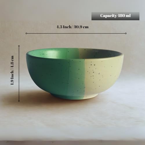 Image of Ceramic Dinner Set | 6-Piece Dual Tone Mint Green & Beige Speckled Plates & 6 Bowls | Elegant Serving Set for Meals & Dining Table