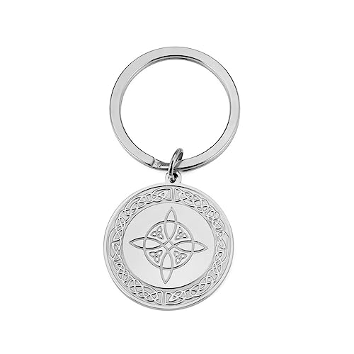 UNIFT Witch Knot Keychain For Women Men Stainless Steel Charms Fashion Celtic Knot Keychain Witchcraft Symbol Amulet Jewelry (Silver 4)