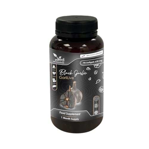 VED GarliLive, 90 Softgels, Fermented & Odourless Black Garlic Supplement with Dandelion Root, Yarrow herb, Immortelle herb, Vitamin E, B6, B2 & B1, Non-GMO, Halal, 3 Softgels per Day.